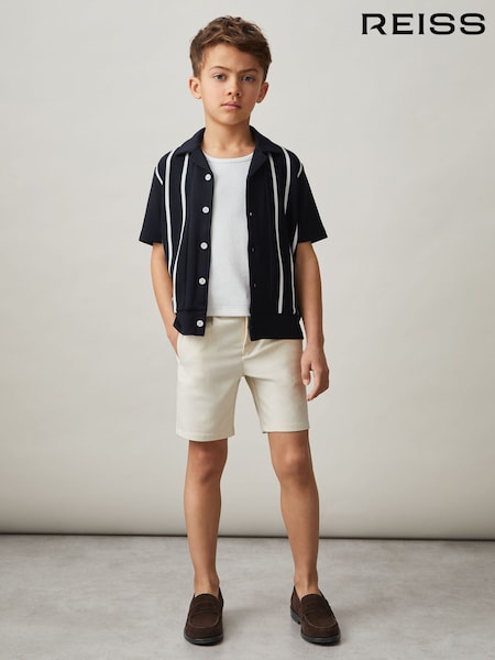 Reiss Navy/White Chaplin 3-9 yrs Stripe Cuban Collar Shirt (AP0309) | €52