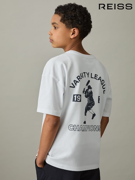 Reiss Off White Zito 9-13 yrs Cotton Varsity-League T-Shirt (AP0314) | ₪160