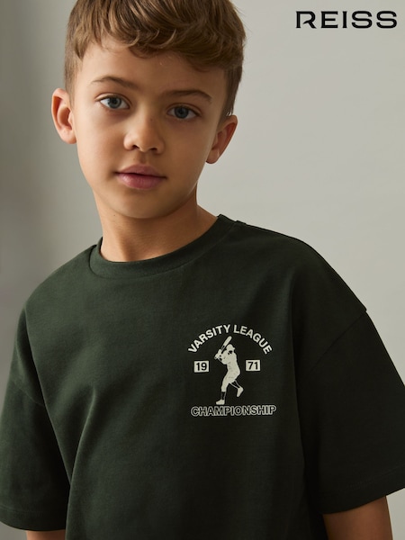 Reiss Forest Green Zito 9-13 yrs Cotton Varsity-League T-Shirt (AP0326) | ₪160