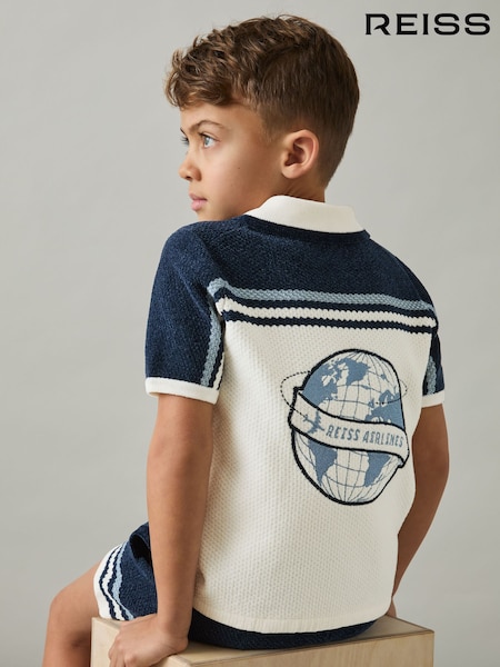 Reiss Navy/Airforce Blue/White Mitchell Chenille Airlines Embroidery Shirt (AP0328) | €70
