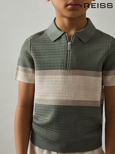 Sage zelena - Reiss Grove Textured Colourblock Polo Shirt (AP0330) | € 53