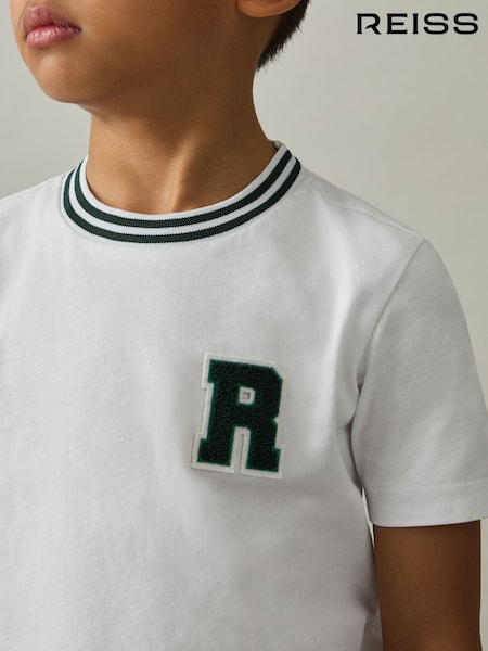 Reiss White Palmers 9-13 yrs Cotton Letter-Patch T-Shirt (AP0349) | AED130