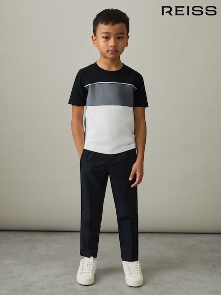 Reiss Airforce Blue Multi Cole 3-9 yrs Cotton Colour-Block Piped T-Shirt (AP0363) | €25