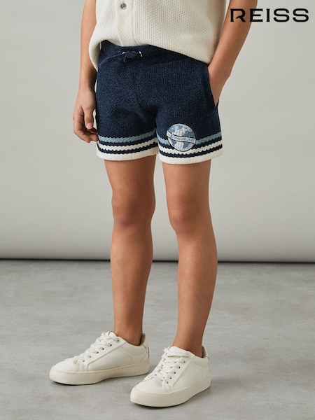Reiss Navy/Airforce Blue/White Pete Chenille Airlines Embroidery Shorts (AP0366) | kr842