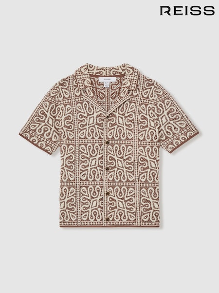 Marrón/Blanco roto - Reiss River Tile Pattern Knit Shirt (AP0371) | 70 €