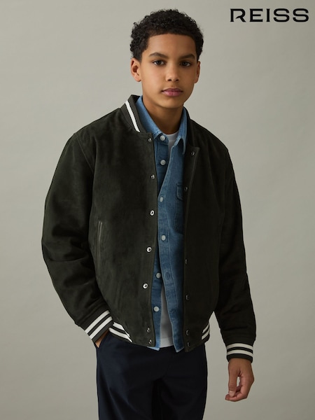 Reiss Dark Green Banbridge 9-13 yrs Suede Varsity Bomber Jacket (AP0388) | €77
