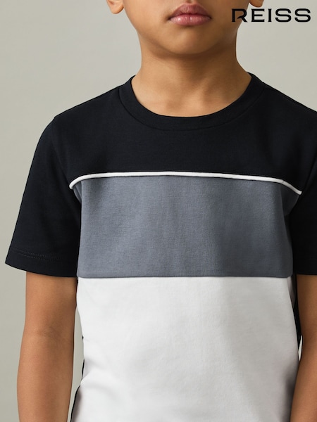 Azul fuerza aérea multicolor - Reiss Cole Cotton Colour-Block Piped T-Shirt (AP0390) | 30 €