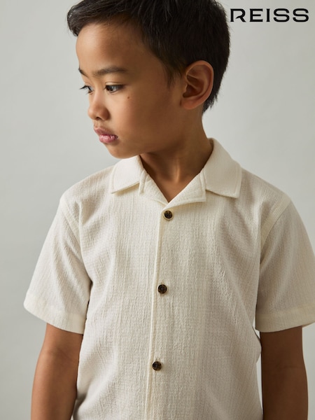 Reiss Off White Hunt 3-9 yrs Textured Cuban Collar Shirt (AP0396) | AED173