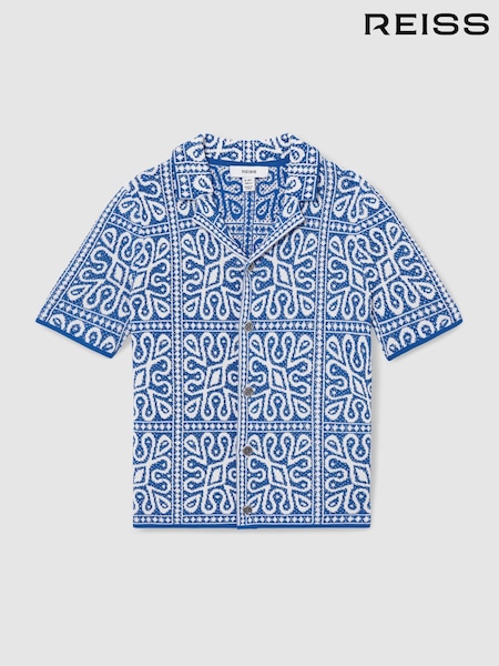 Reiss Blue/White River 13-14 yrs Tile Pattern Knit Shirt (AP0403) | €70