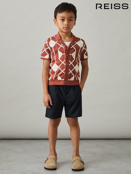 Reiss Paprika Red/Off White Terrazzo Geometric Embroidery Knit Shirt (AP0406) | kr1 123