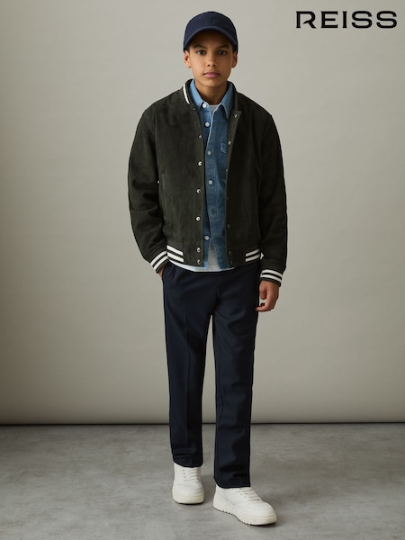 Reiss Dark Green Banbridge 3-9 yrs Suede Varsity Bomber Jacket (AP0414) | €70