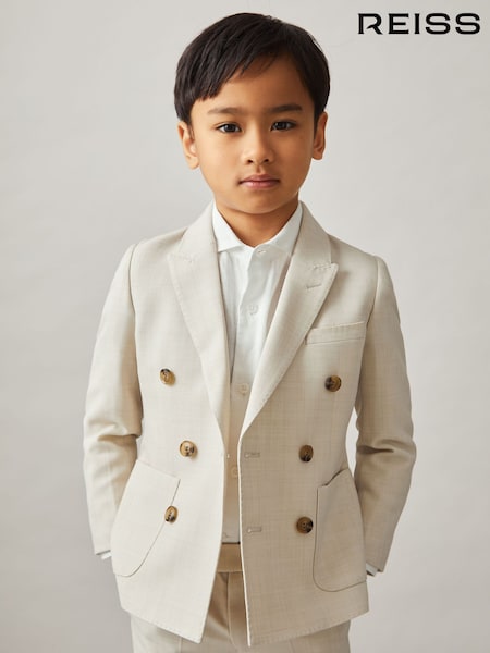 Reiss Stone Belmont 3-9 yrs Double-Breasted Textured Blazer With Wool (AP0417) | €140