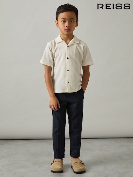 Reiss Off White Hunt 9-13 yrs Textured Cuban Collar Shirt (AP0420) | €43