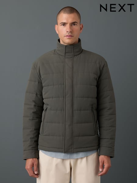 Green Quilted Shower Resistant Funnel Neck Jacket (AP0474) | R$ 850