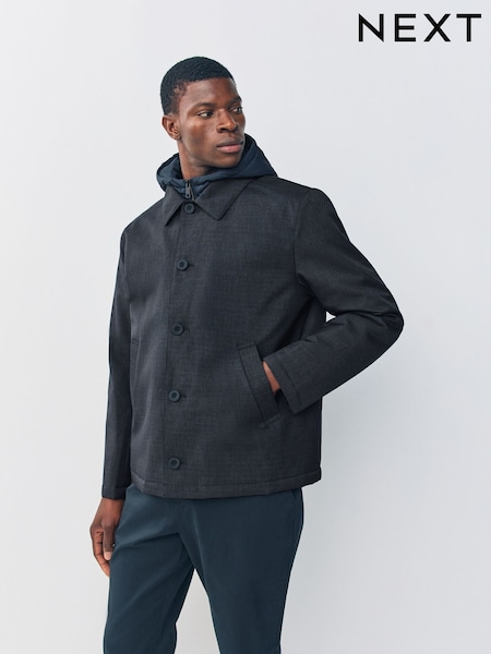 Navy Blue Quilted Shower Resistant Hooded Jacket (AP0477) | €131