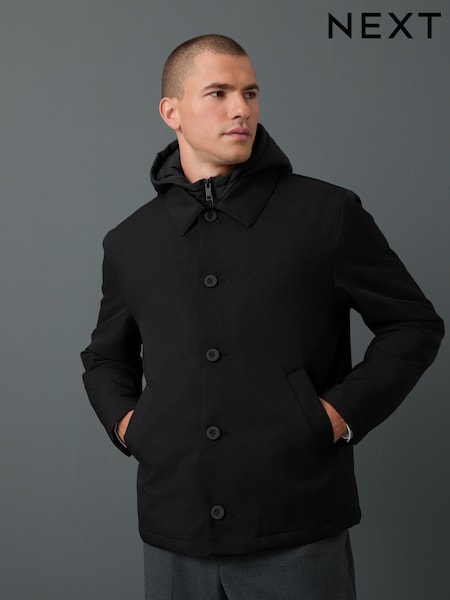 Black Quilted Shower Resistant Hooded Jacket (AP0478) | €131
