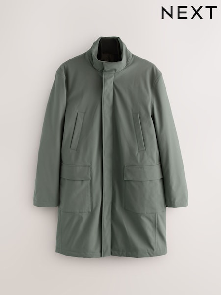 Green Waterproof Quilted Funnel Neck Coat (AP0494) | 638 QAR