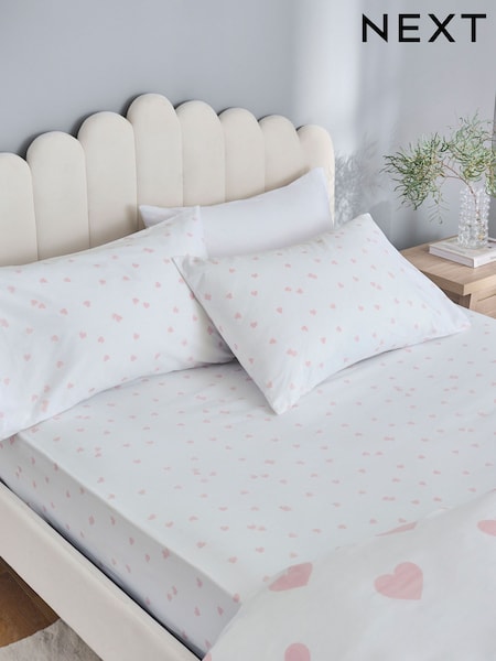White/Pink Heart Fitted Sheet and Pillowcase Set (AP0545) | €16 - €35