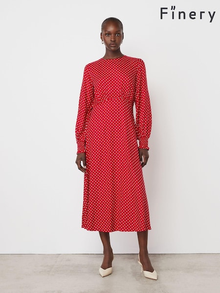Finery Red Kimmy Crew Neck Long Sleeve Midi Dress (AP0578) | €62