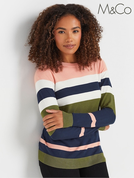 M&Co Navy Blue/Pink Stripe Crew Neck Jumper (AP0591) | kr414