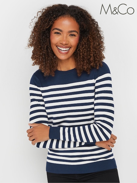 M&Co Blue Striped Crew Neck Jumper (AP0593) | kr414