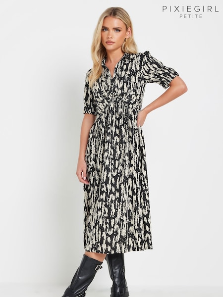 PixieGirl Petite Black Twist Collar Midi Dress (AP0596) | €50