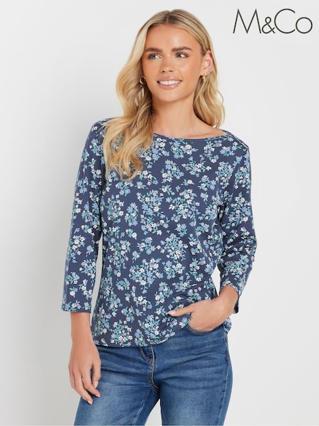 M&Co Pink Petite Slash Neck 3/4 Sleeve 100% Cotton Top (AP0602) | 94 QAR