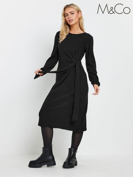 M&Co Black Petite Tie Detail Midi Dress (AP0604) | €60