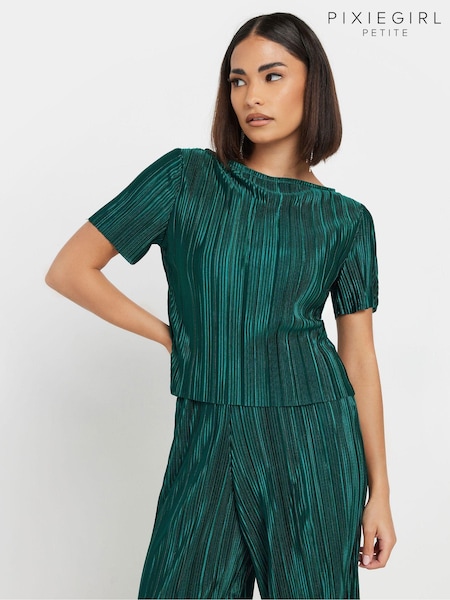 PixieGirl Petite Green Short Sleeve Plisse Top (AP0606) | kr343