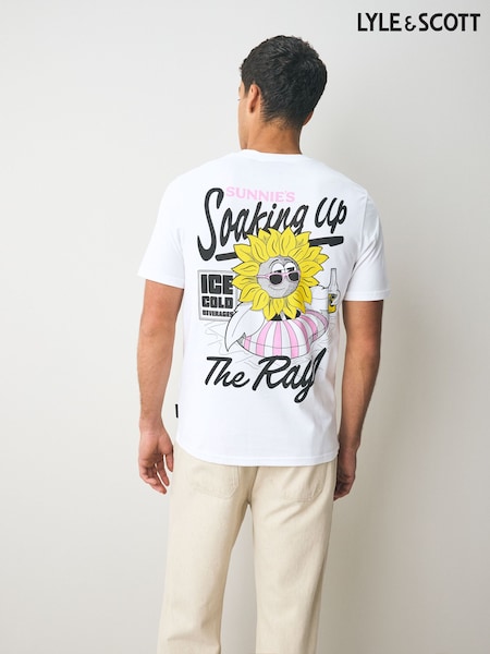 Lyle & Scott White Lyle Scott Sunnies Pool Bar Graphic T Shirt (AP0641) | €50