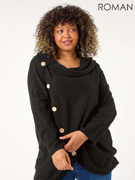 Roman Curve Cowl Neck Button Wrap Top (AP0653) | 64 €