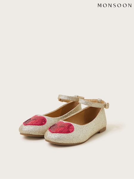 Monsoon Gold Sequin Heart Sparkle Ballet Flats (AP0675) | €31 - €35