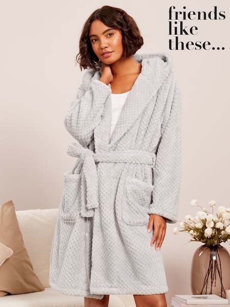 Gris Cromado - Friends Like These Waffle Textured Plain Dressing Gown With Tie (AP0690) | 50 €