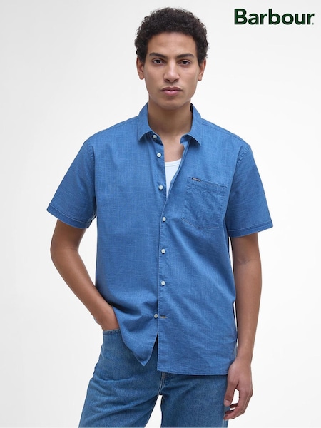 Barbour® Blue Pigment Dye Slub Regular Short Sleeve Summer 100% Cotton Shirt (AP0822) | ₪376