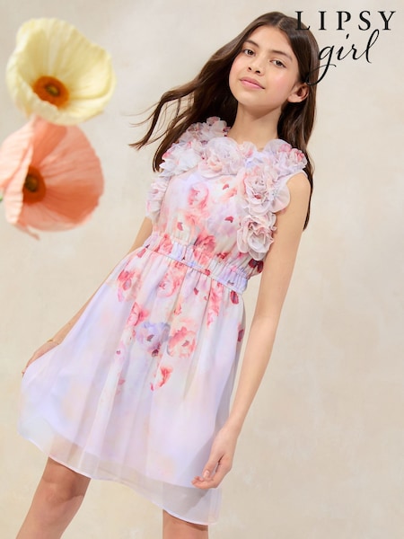 Lipsy Lilac Purple 3D Corsage Mini Dress (5-16yrs) (AP0878) | ₪241 - ₪282