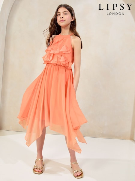 Lipsy Halter Ruffle Hanky Hem Occasion Dress (5-16yrs) (AP0881) | 290 LEI - 350 LEI