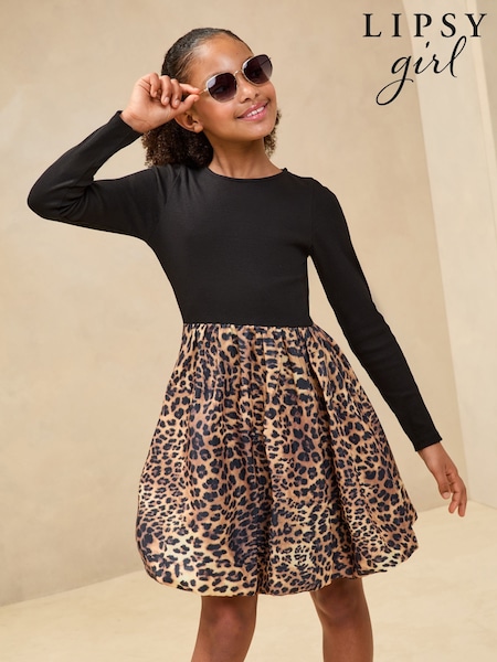 Ruskea Leopard Printti; kuvio - Lipsy Bubble Hem Pitkä hiha Mekko (5-16v) (AP0882) | €57 - €69