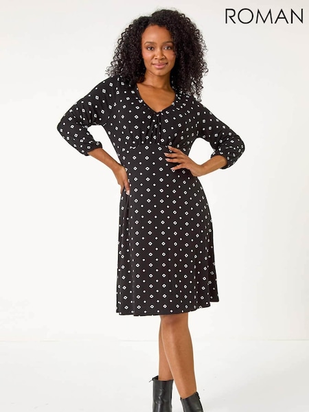 Roman Black Petite Geometric Pattern Mini Dress (AP0913) | €59