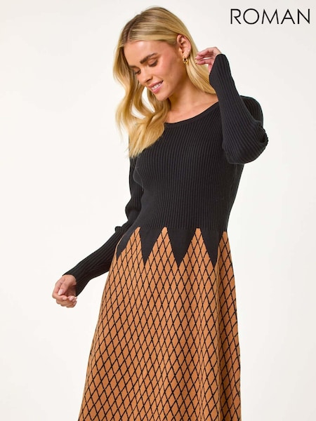 Roman Brown Petite Contrast Knit Dress (AP0925) | €87