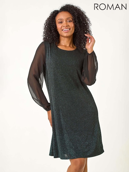 Roman Green Petite Chiffon Sleeve Sparkle Dress (AP0930) | €77