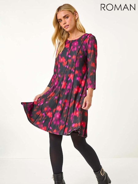 Roman Red Petite Abstract Print Seam Detail Dress (AP0934) | €60