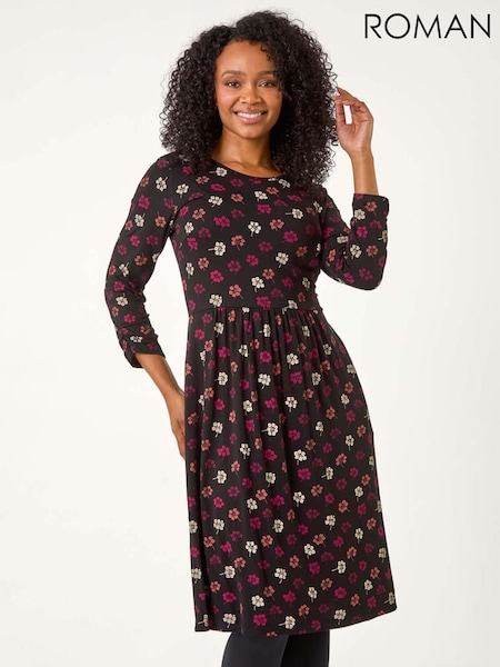 Roman Red Petite Floral Ruched Detail Dress (AP0940) | €53