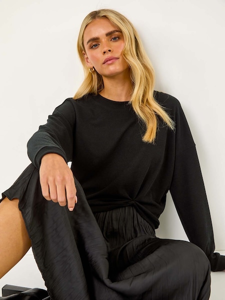 Roman Black Petite Ribbed Long Sleeve Knit Blouses (AP0957) | 198 QAR
