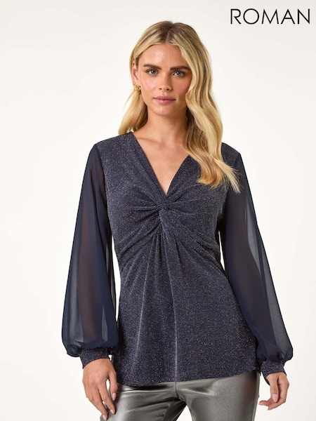 Roman Petite V-Neck Diamante Cuff Stretch Top (AP0964) | ‏264‏₪