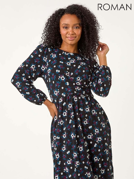 Roman Blue Petite Floral Twist Detail Short Dress (AP0982) | €58