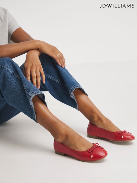 rdeča - JD Williams Basic Leather Ballerinas In Extra Wide Fit (AP1002) | € 49