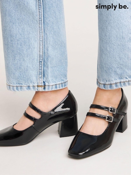 Simply Be Mary Jane Block Heel Court Shoes In Extra Wide Fit (AP1003) | 198 LEI