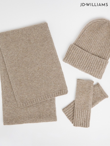 Anthology By JD Williams Brown Wool Scarf Hat Gloves Gift Set (AP1008) | €31