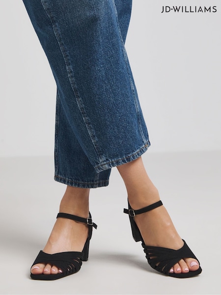 JD Williams Black Strap Detail Low Heel Sandals In Wide Fit (AP1014) | €21.50