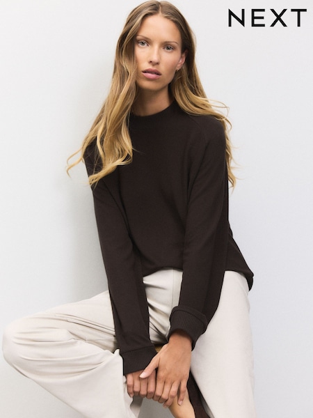 Chocolate Brown Cosy Soft Touch Long Sleeve Crewneck Jumper Top (AP1055) | R$ 220